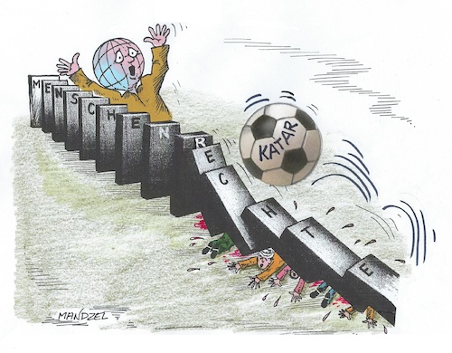 Cartoon: Katar WM (medium) by mandzel tagged katar,wm,fußball,boykott,menschenrechte,katar,wm,fußball,boykott,menschenrechte
