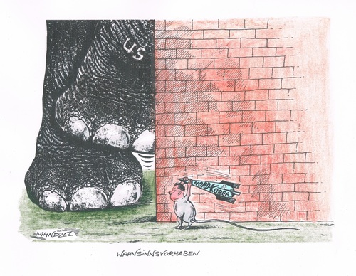 Cartoon: Kim will die USA angreifen (medium) by mandzel tagged nordkorea,kim,usa,elefant,maus,nordkorea,kim,usa,elefant,maus