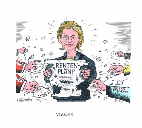 Cartoon: Kritik an den Rentenplänen (medium) by mandzel tagged rentenpläne,von,der,leyen,kritik,verriss,rentenpläne,von der leyen,von,der,leyen