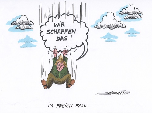 Cartoon: Merkel im freien Fall (medium) by mandzel tagged merkel,flüchtlinge,krise,aufnahmekriterien,bewältigung,kritik,fehleinschätzung,merkel,flüchtlinge,krise,aufnahmekriterien,bewältigung,kritik,fehleinschätzung