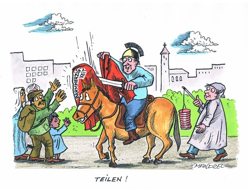 Cartoon: Mit Flüchtlingen teilen (medium) by mandzel tagged flüchtlinge,martinsumzug,teilen,michel,barmherzigkeit,flüchtlinge,martinsumzug,teilen,michel,barmherzigkeit