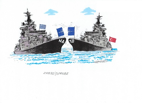 Cartoon: Nato-Staaten gegeneinander (medium) by mandzel tagged mittelmeer,türkei,griechenland,ölvorkommen,mittelmeer,türkei,griechenland,ölvorkommen