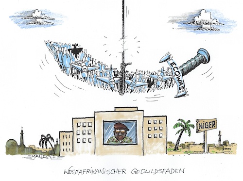 Cartoon: Niger im Fokus (medium) by mandzel tagged niger,putsch,kriegsgefahr,ecowas,westafrika,bodenschätze,niger,putsch,kriegsgefahr,ecowas,westafrika,bodenschätze
