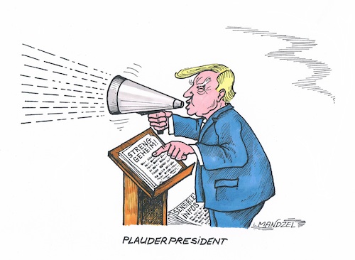 Cartoon: Plaudertäschchen Trump (medium) by mandzel tagged trump,geheiminfos,weitergabe,usa,russland,geheimdienste,verrat,plaudereien,trump,geheiminfos,weitergabe,usa,russland,geheimdienste,verrat,plaudereien