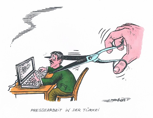 Cartoon: Pressearbeit in der Türkei (medium) by mandzel tagged türkei,erdogan,presse,journalismus,terror,diktatur,menschenrechte,türkei,erdogan,presse,journalismus,terror,diktatur,menschenrechte