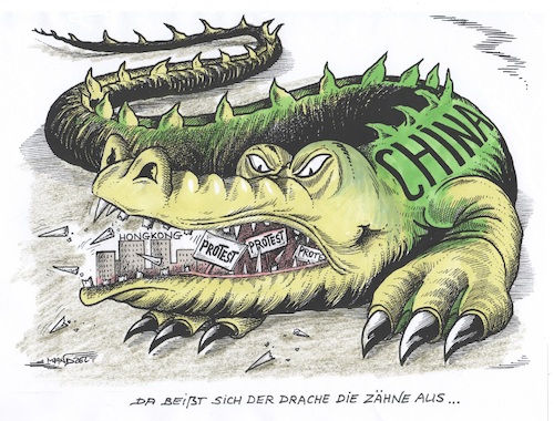 Cartoon: Proteste in Hongkong (medium) by mandzel tagged hongkong,china,proteste,drache,zähne,widerstand,hongkong,china,proteste,drache,zähne,widerstand