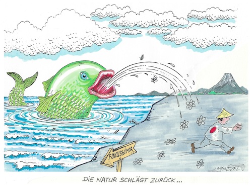 Cartoon: Radioaktives Kühlwasser (medium) by mandzel tagged japan,kühlwasser,fokushima,atomreaktor,japan,kühlwasser,fokushima,atomreaktor