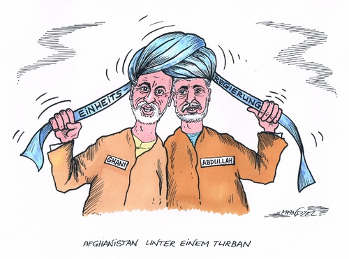Cartoon: Regierungsbildung in Afghanistan (medium) by mandzel tagged afghanistan,einheitsregierung,turban,afghanistan,einheitsregierung,turban