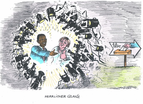 Cartoon: Rückenwind im Wahlkampf (medium) by mandzel tagged merkel,obama,scheinwerferlicht,wahlkampf,glanz,merkel,obama,scheinwerferlicht,wahlkampf,glanz