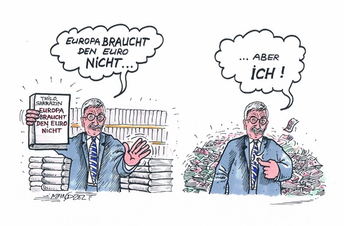 Cartoon: Sarrazin provoziert weiter (medium) by mandzel tagged sarrazin,buchvorstellung,euro,europa,geld,scheffeln,sarrazin,buchvorstellung,euro,europa