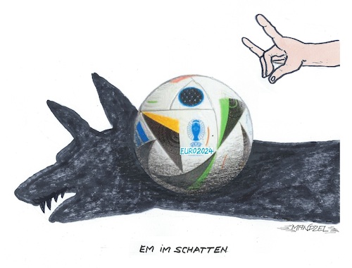 Cartoon: Schattenspiel (medium) by mandzel tagged fußball,europameisterschaft,türkei,wolf,zeichen,fußball,europameisterschaft,türkei,wolf,zeichen