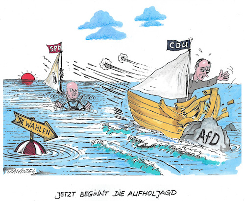 Cartoon: Scholz schöpft Hoffnung (medium) by mandzel tagged bundestagswahlen,scholz,merz,afd,cdu,spd,brandmauereinsturz,bundestagswahlen,scholz,merz,afd,cdu,spd,brandmauereinsturz