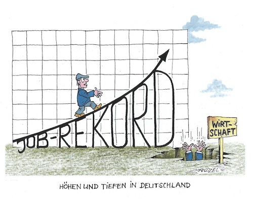 Cartoon: So viel Beschäftigte wie nie (medium) by mandzel tagged deutschland,konjunktur,jobrekord,wirtschaft,höhen,tiefen,deutschland,konjunktur,jobrekord,wirtschaft,höhen,tiefen