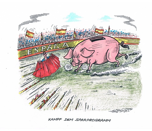 Cartoon: Spanier gegen Sparprogramm (medium) by mandzel tagged spanien,sparreformen,torero,kampfarena,spanien,sparreformen,torero,kampfarena