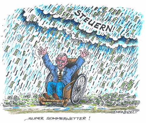 Cartoon: Steuersegen für Schäuble (medium) by mandzel tagged schäuble,steuerregen,wetter,sommer,steuereinnahmen,schäuble,steuerregen,wetter,sommer,steuereinnahmen