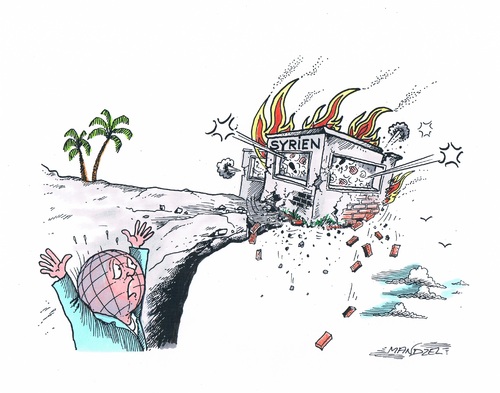 Cartoon: Syrien am Abgrund (medium) by mandzel tagged syrien,bürgerkrieg,land,in,flammen,am,abgrund,welt,entsetzt,syrien,bürgerkrieg,welt,abgrund