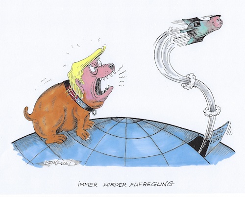 Cartoon: Trump kläfft wieder (medium) by mandzel tagged trump,kim,atombomben,usa,nordkorea,raketen,drohungen,trump,kim,atombomben,usa,nordkorea,raketen,drohungen