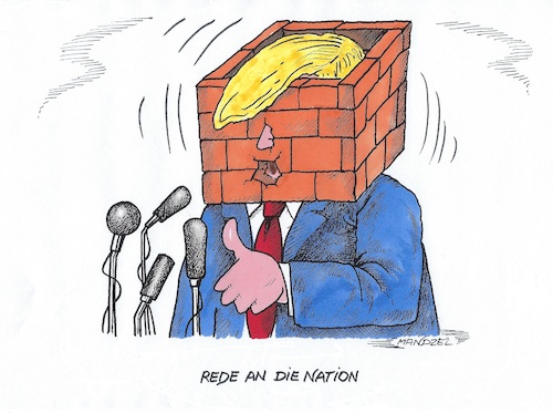 Cartoon: Trumps Rede an die Nation (medium) by mandzel tagged trump,grenzzaun,usa,mexiko,rede,trump,grenzzaun,usa,mexiko,rede