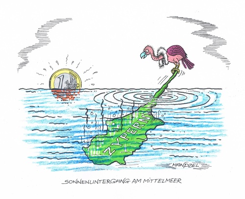 Cartoon: Untergang einer Mittelmeerinsel (medium) by mandzel tagged zypern,untergang,euro,mittelmeer,abendstimmung,zypern,untergang,euro,mittelmeer,abendstimmung