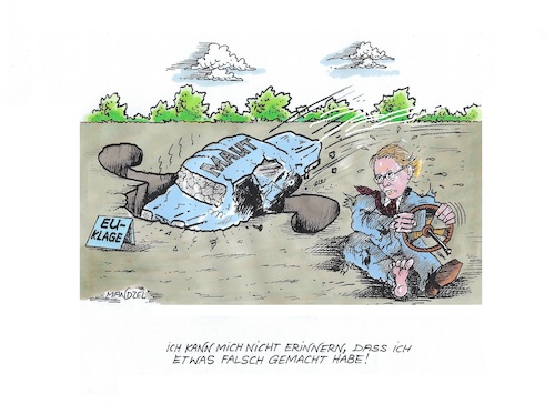 Cartoon: Verkehrs-Chaot (medium) by mandzel tagged verkehrsminister,scheuer,maut,gerichtsentscheid,erinnerungslücken,verkehrsminister,scheuer,maut,gerichtsentscheid,erinnerungslücken