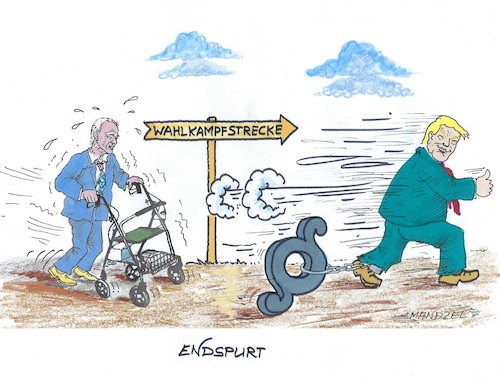 Cartoon: Wahlkampfrennen (medium) by mandzel tagged trump,biden,usa,trump,biden,usa