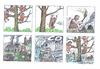 Cartoon: Entwicklung der Menschheit (small) by mandzel tagged affen,auf,den,bäumen,klimakatastrophe,wasserüberschwemmung,dunstglocke,verbrennung,co2,anreicherung