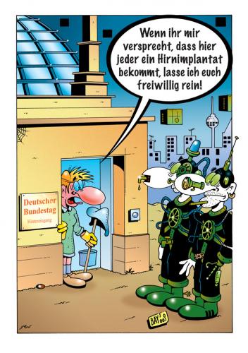 Cartoon: Die Borg am Bundestag (medium) by stefanbayer tagged borg,startrek,bundestag,berlin,assimilieren,stefan,bayer,implantate,gehirn