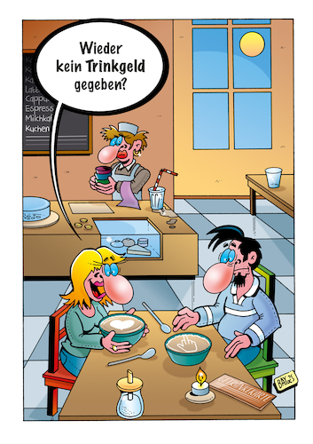 Cartoon: Milchkaffee (medium) by stefanbayer tagged milchkaffee,kaffee,cappuccino,latte,latteart,milchschaum,cafe,gastronomie,freizeit,ernährung,trinkgeld,geiz,stefanbayer,bay