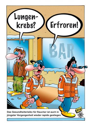 Cartoon: Raucherdrama! (medium) by stefanbayer tagged raucher,rauchen,zigarette,kneipe,gastronomie,sanitäter,tod,tot,gesundheit,bar,lounge,krankentransport,stefan,bayer