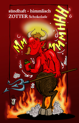 Cartoon: Teufel mit Leidenschaft (medium) by Grayman tagged teufel,zotter,schokolade,hölle,feuer,leidenschaft,tanja,graumann,grayman