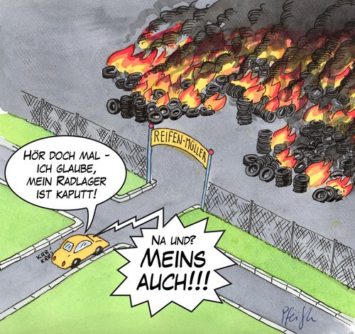 Cartoon: Die Radlager (medium) by Andreas Pfeifle tagged radlager,feuer