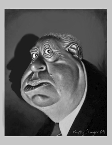 Cartoon: Alfred Hitchcock (medium) by rocksaw tagged caricature,alfred,hitchcock