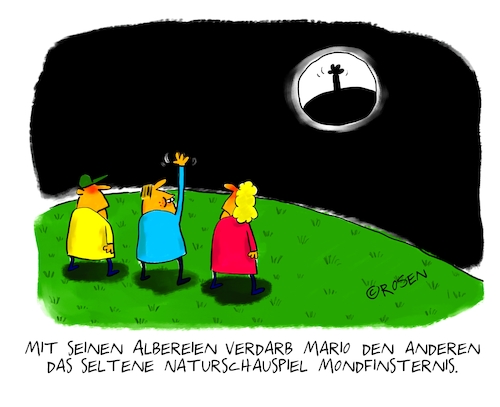 Cartoon: Mondfinsternis (medium) by Holga Rosen tagged mondfinsternis,mondfinsternis,hand,mond,albern,mario,schauspiel,naturschauspiel