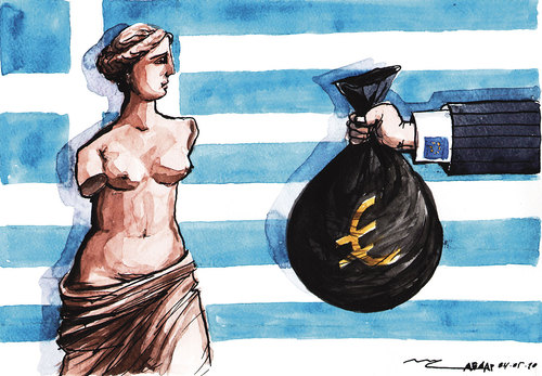 Cartoon: before and after II (medium) by Tchavdar tagged greece,debt,crisis,euro,economy