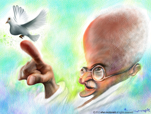 Cartoon: Mahatma Gandhi (medium) by allan mcdonald tagged paz