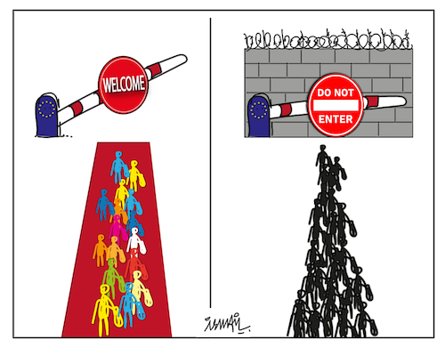 Cartoon: chosen immigration.. (medium) by ismail dogan tagged migrants