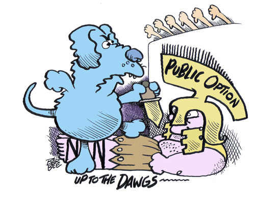 Cartoon: blue dog dems (medium) by barbeefish tagged publicoption