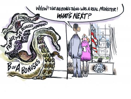 Cartoon: BONUSES (medium) by barbeefish tagged obama