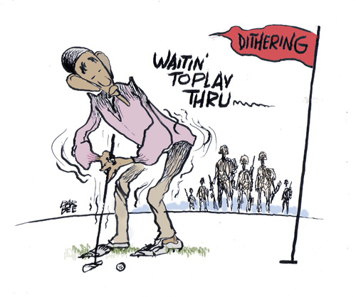 Cartoon: dithering on the tee (medium) by barbeefish tagged obama