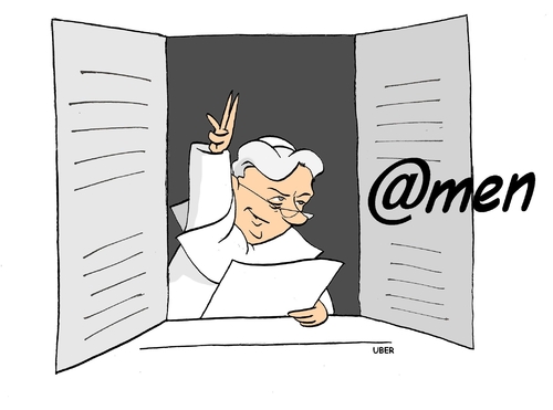 Cartoon: DIGITAL EVANGELIZATION (medium) by uber tagged church,pope,catholic,internet,web,digital,kirche,religion,katholisch,web,www,internet,fortschritt,entwicklung,digital,kommunikation,mail,amen,digitalisierung