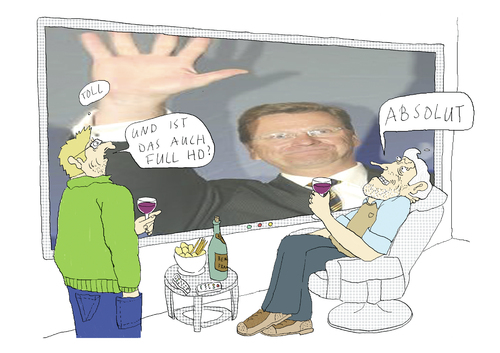 Cartoon: full HD (medium) by ailuj tagged hd,tv,westerwelle,klientelpartei,fdp,nachrichten,politik