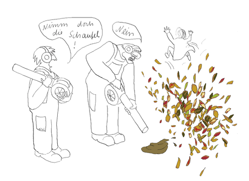 Cartoon: Laubbläser (medium) by ailuj tagged laub,herbst,laubbläser,hunde,hundekacke,gärtner,herbstfarben