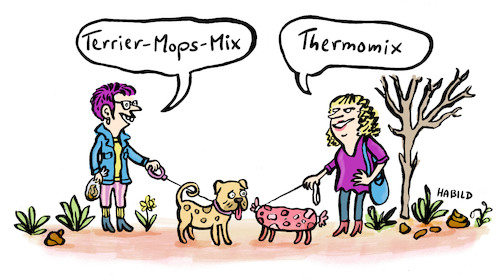 Cartoon: Thermomix (medium) by habild tagged hunde,gassi,mischling,mops,terrier,frauchen