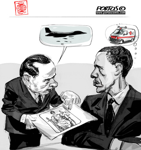 Cartoon: G8 Deauville (medium) by portos tagged berlusconi,obama,italia,dittatura,dei,giudici,g8