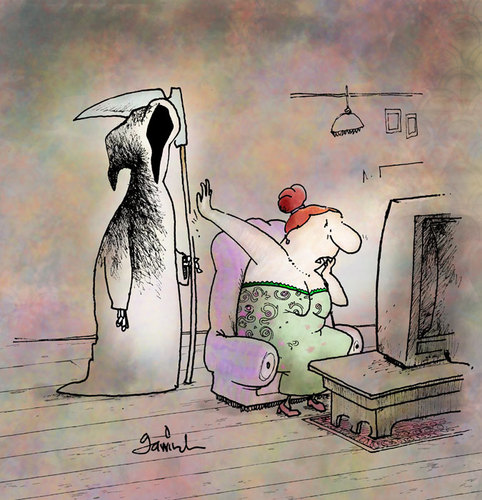 Cartoon: Bad moment (medium) by Garrincha tagged gag,cartoon,garrincha,death,tv