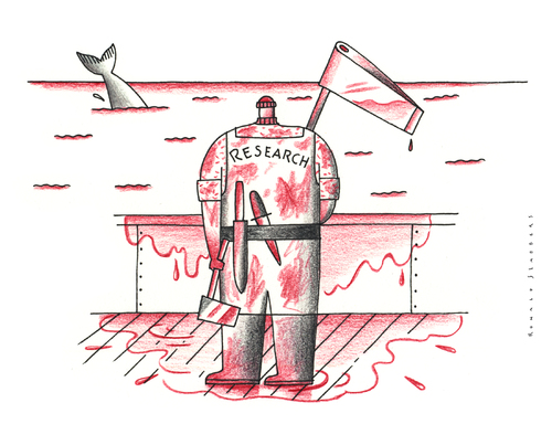 Cartoon: Research (medium) by Ronald Slabbers tagged greenpeace,japan,sushi,tuna,overfishing,capture,research,whale