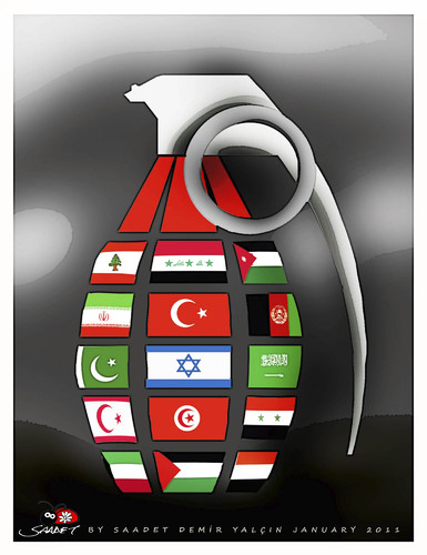 Cartoon: grenade... (medium) by saadet demir yalcin tagged saadet,syalcin,sdy,war,flags,country