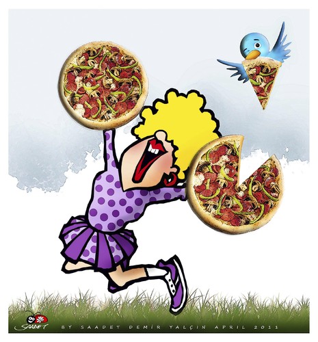 Cartoon: twitter bird pizza pitch (medium) by saadet demir yalcin tagged pizza,pizzapitch