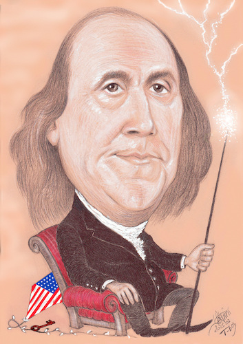 Cartoon: Benjamin Franklin 1706 1790 (medium) by T-BOY tagged benjamin,franklin,1706,1790,usa