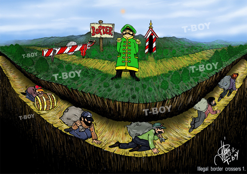 Cartoon: ILLEGAL BORDER  CROSSERS 1 (medium) by T-BOY tagged crossers,border,illegal